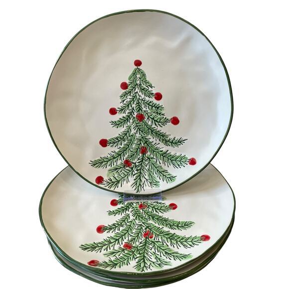 ELI + ANA Christmas Erma Tree Dinner Plate 10.75in Set of 4 Ceramic Holiday NEW - Picture 11 of 13